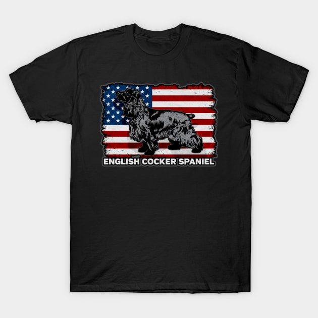 English Cocker Spaniel Dog American Flag T-Shirt by RadStar